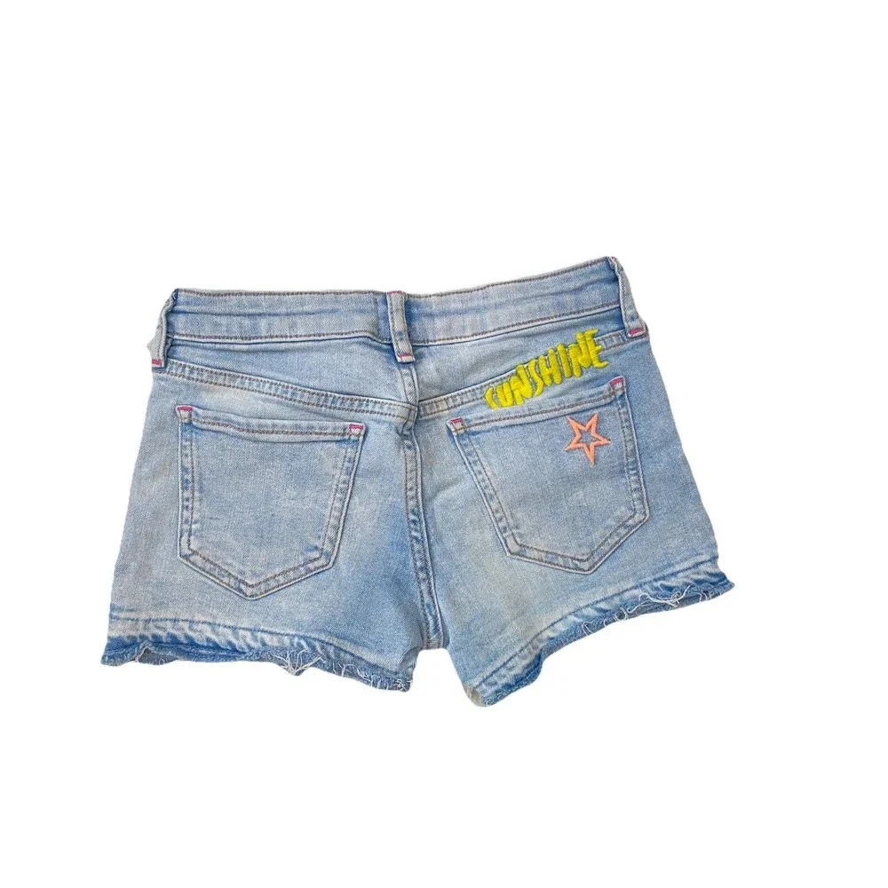 Gap Kids Girls Size 8 Embroidered Denim Shorts Y2K Patchwork Sun Rainbow